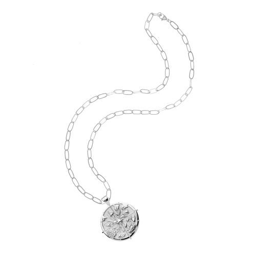 Silver Coin Pendant on Drawn Link Chain