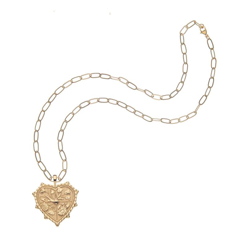 Gold heart pendant on drawn link chain