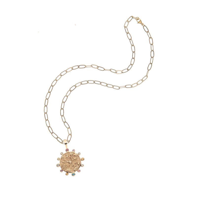 Gold hope petite embellished coin on the drawn link chain