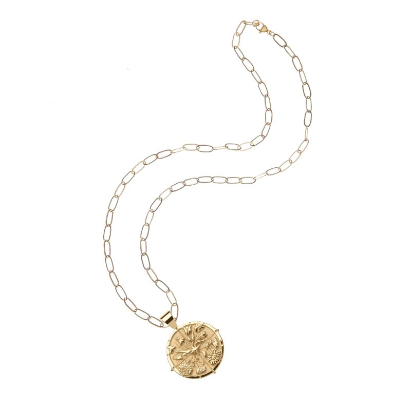 Gold small Hope coin pendant on drawn link chain