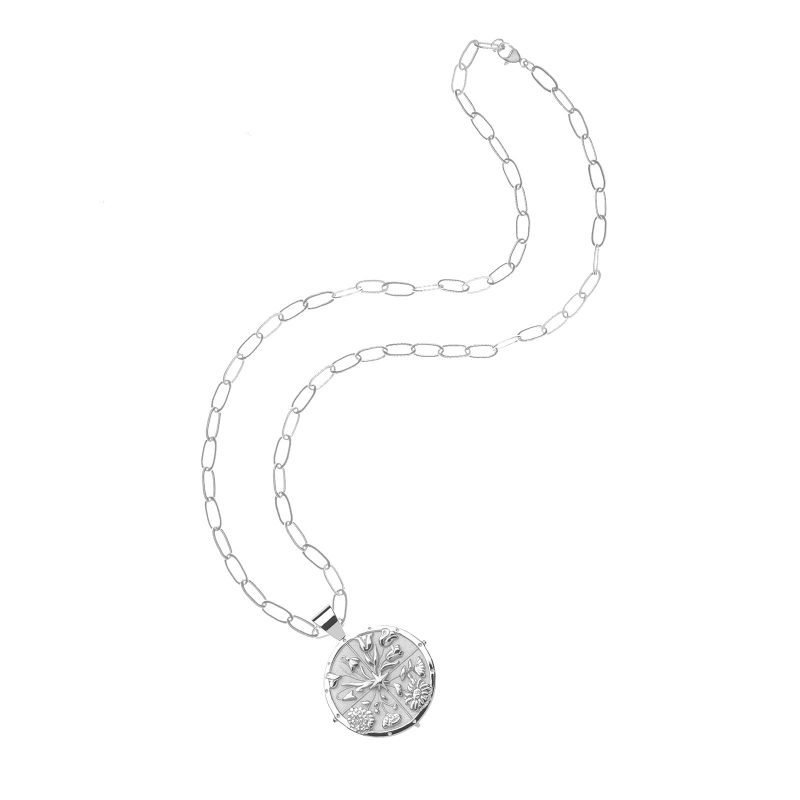 Silver Small Hope Coin Pendant on drawn link chain