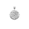 Silver Small Coin Pendant with floral design in four quadrants