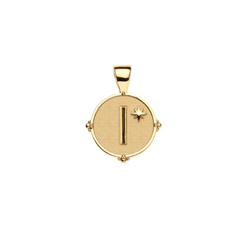 Gold letter I coin pendant with star detail