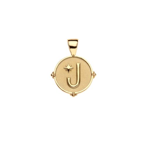 Gold letter J coin pendant with star detail