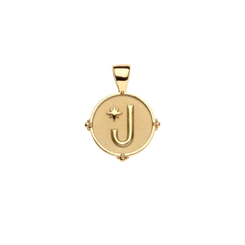 Gold letter J coin pendant with star detail