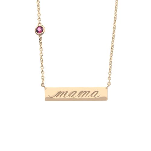 Gold bar necklace with the word 