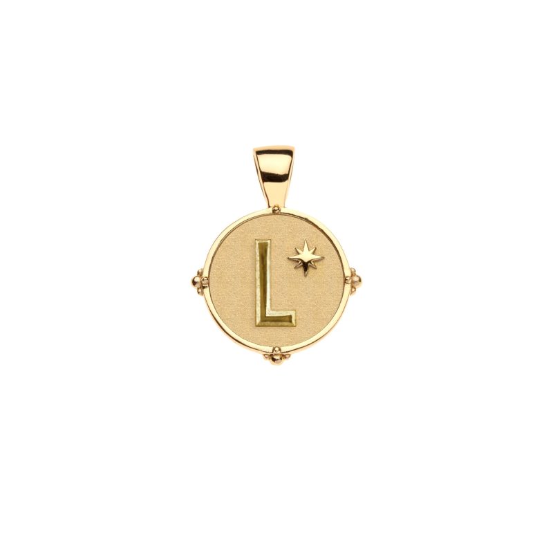 Gold letter L coin pendant with star detail