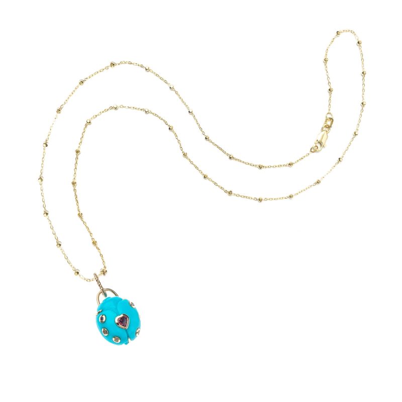 Turquoise ladybug on 14 karat satellite chain