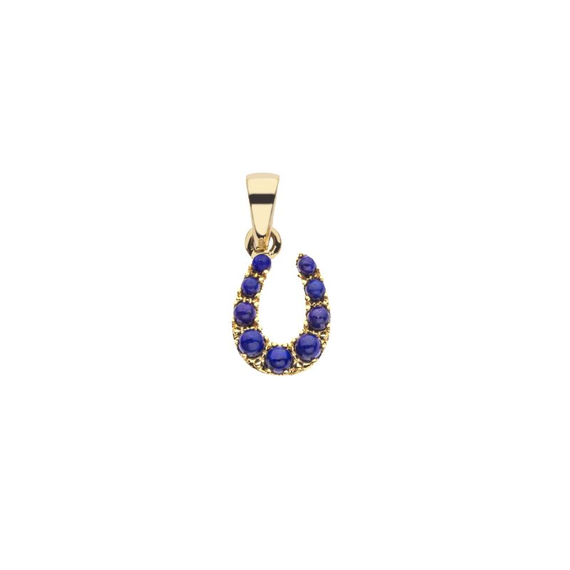 Gold horseshoe pendant with lapis stones