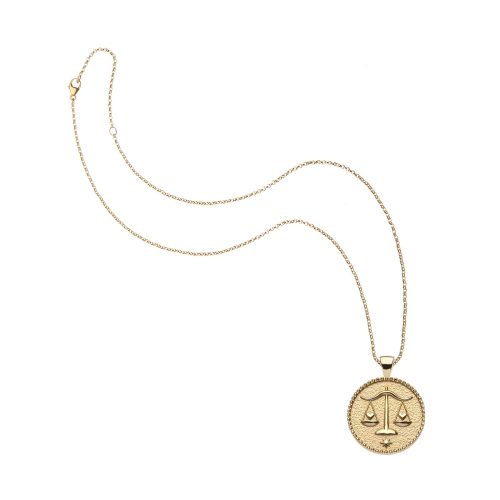 Gold small Libra pendant on classic rolo chain