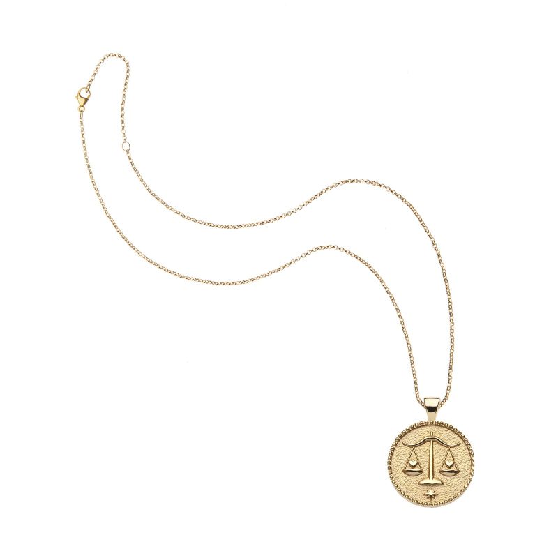 Gold small Libra pendant on classic rolo chain