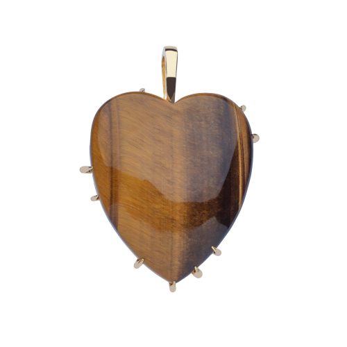 Heart pendant in tiger's eye with gold prongs