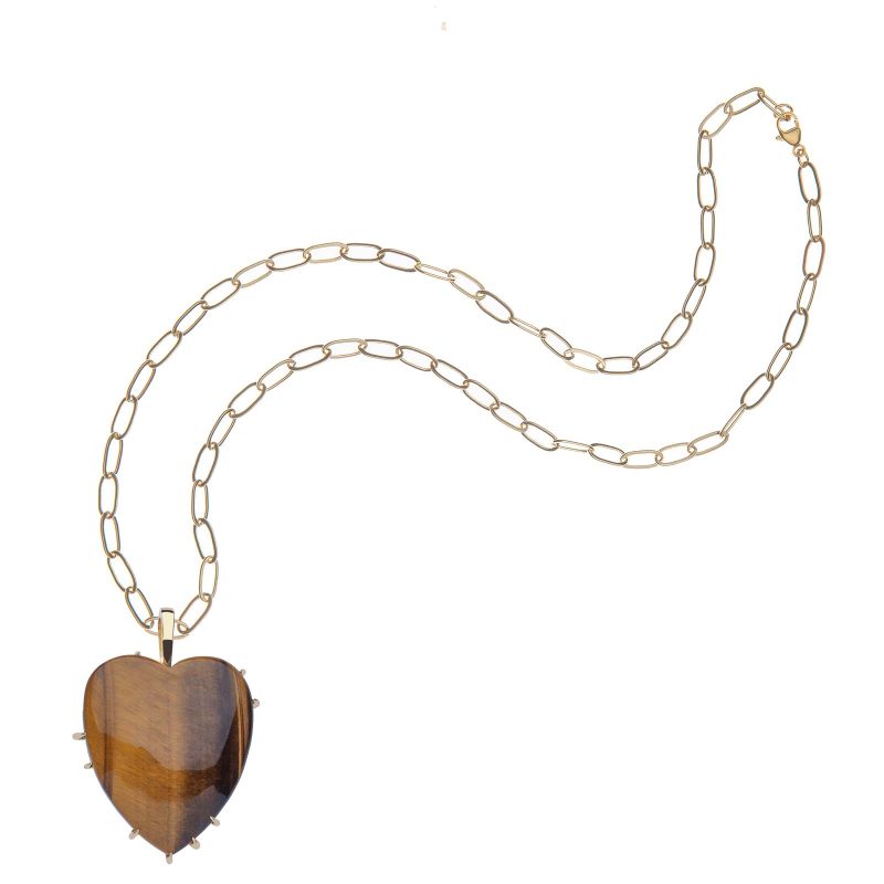 Tiger's Eye heart pendant on drawn link chain