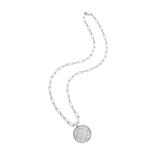 Silver Small Love Coin Pendant on drawn link chain