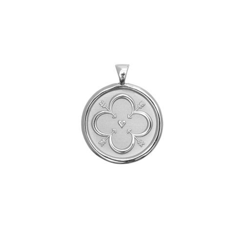 Silver Small Coin Pendant with Quatrefoil and heart illustration