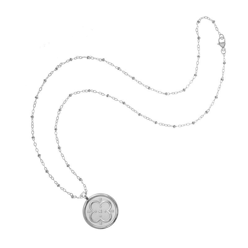 Silver Small Love Coin Pendant on satellite chain