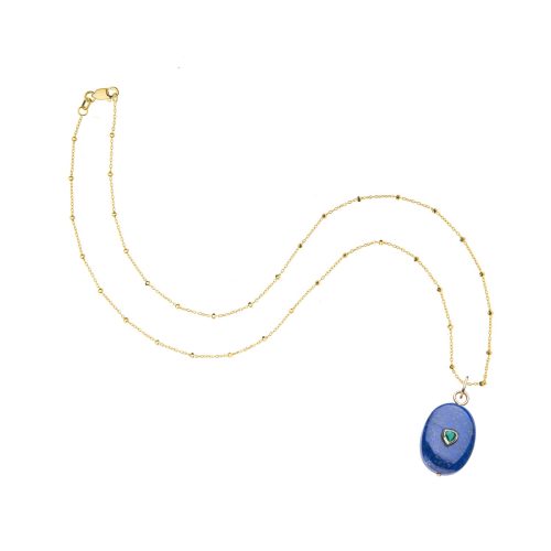 Lapis wishing stone on 14 karat satellite chain