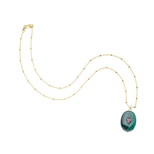 Malachite wishing stone on 14 karat beaded satellite chain