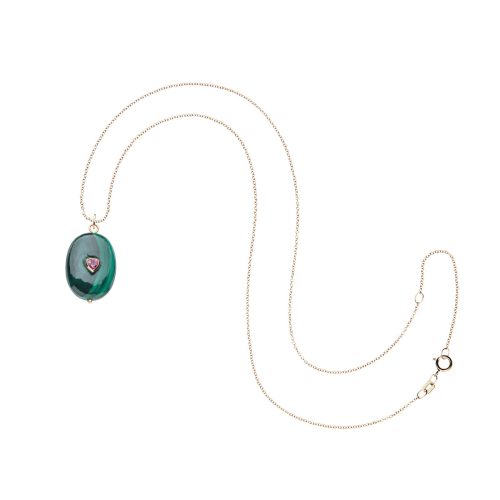 Malachite wishing stone on 10 karat adjustable chain