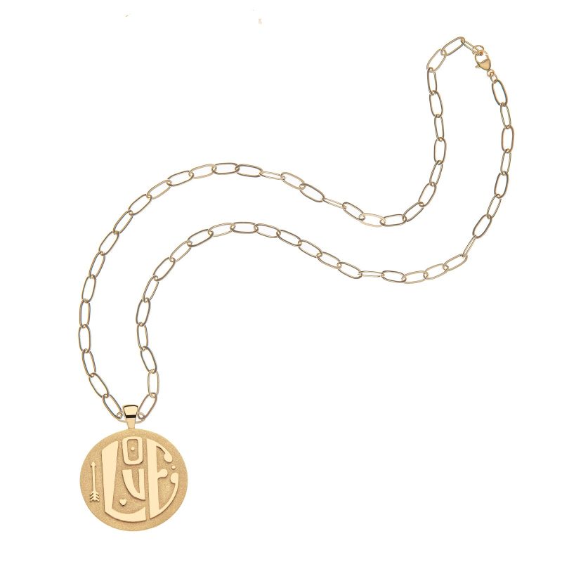 Gold coin pendant on drawn link chain