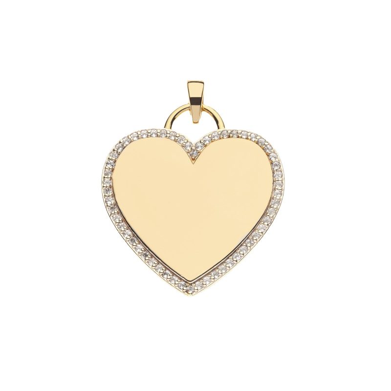 Gold engravable heart pendant with white topaz edge detail