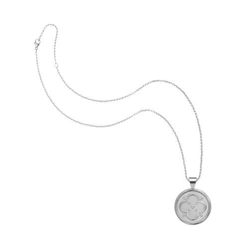 Silver Small Love Coin Pendant on classic rolo chain