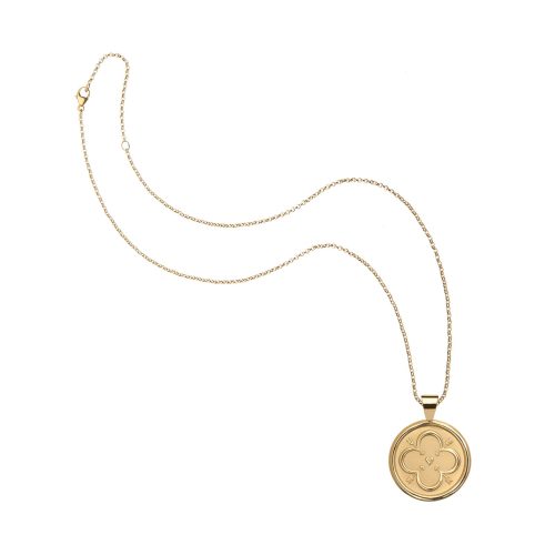 Gold Small Love Coin Pendant on classic rolo chain