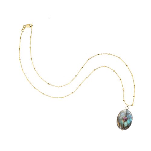 Labradorite wishing stone on 14 karat beaded satellite chain