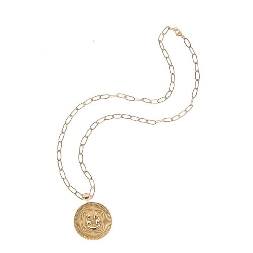 Gold Lucky Coin on Drawn Link Chain