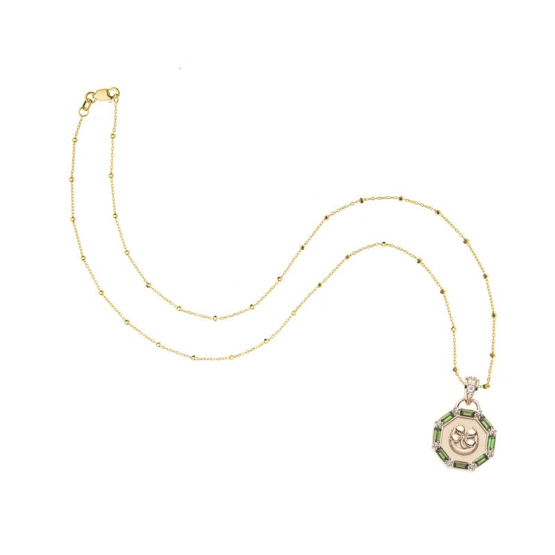 Gold lucky petite embellished on 14 karat satellite chain