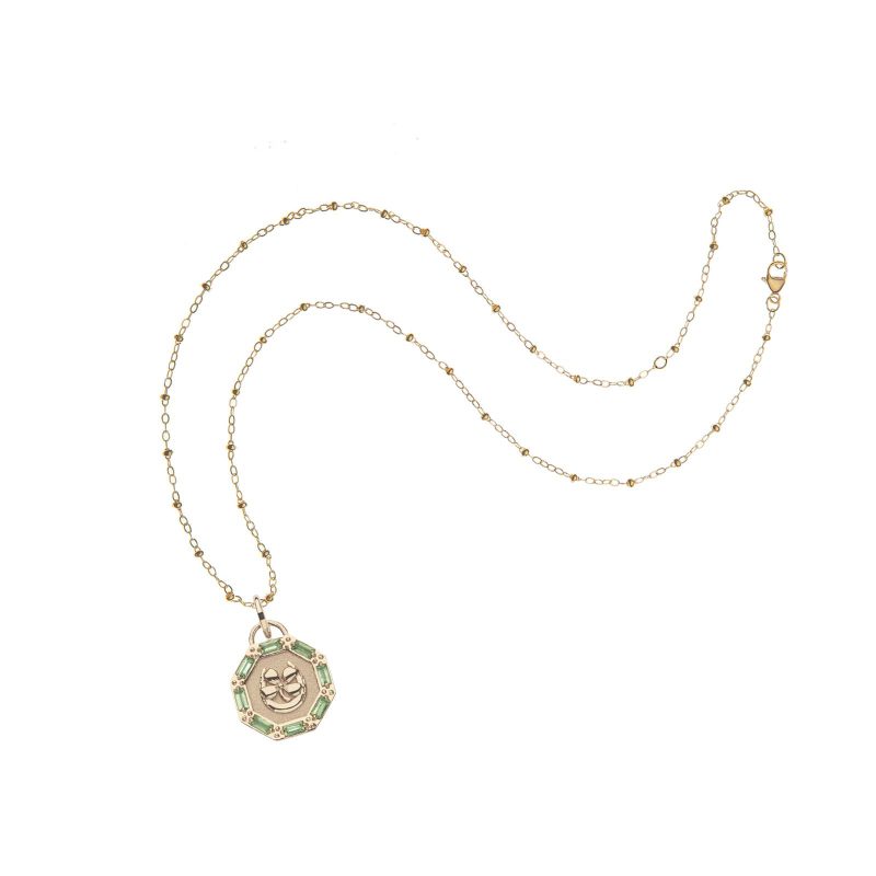 Gold lucky petite embellished coin on satellite chain