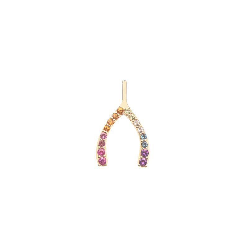 Gold mini wishbone with a rainbow of stones