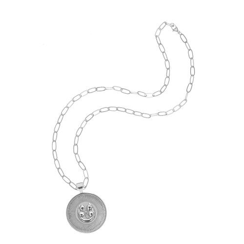 Silver Lucky Coin on Drawn Link Chain