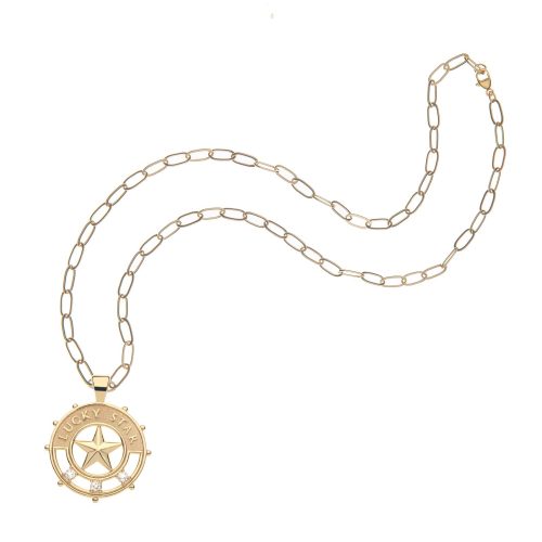 Gold lucky star cutout pendant on drawn link chain