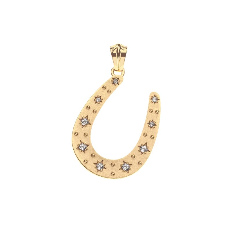 Gold horseshoe pendant with white topaz star details