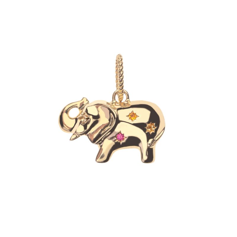 Gold elephant pendant accented with a rainbow of natural stones