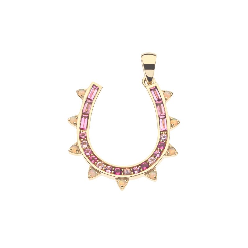 Lucky Over the Rainbow Horseshoe in 14k Front PINK