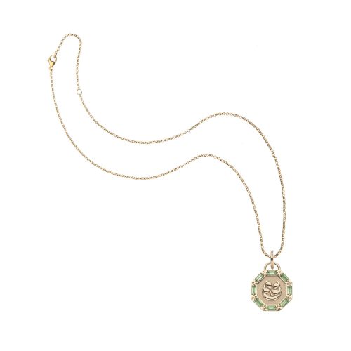 Gold lucky petite embellished coin on classic rolo chain