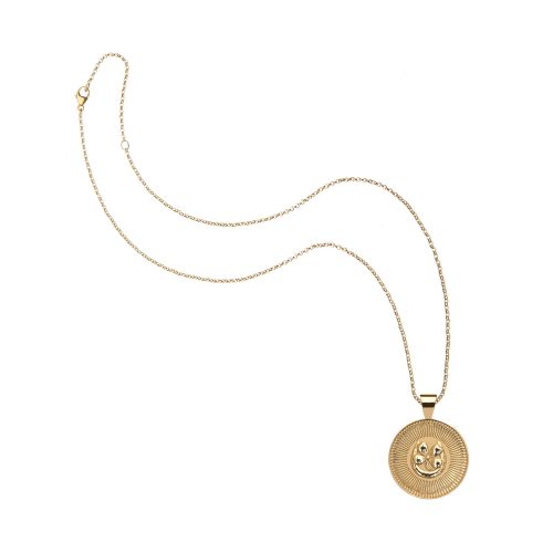 Gold Small Lucky Coin Pendant on classic rolo chain