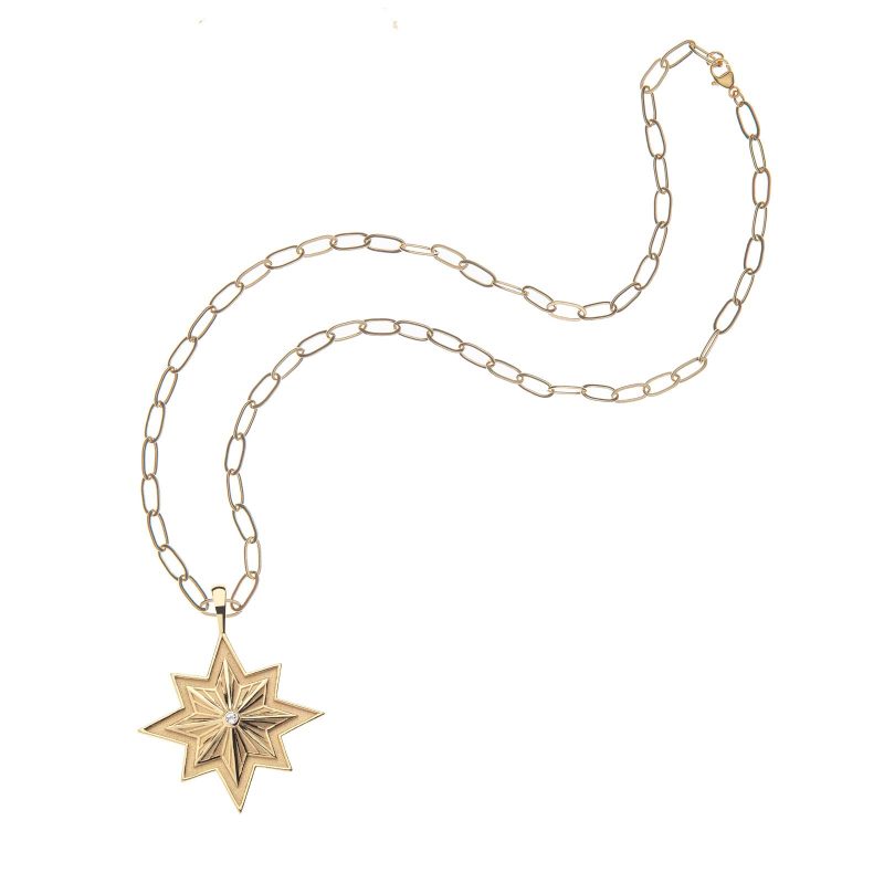 lucky star pendant on drawn link chain