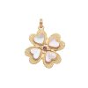 Front of gold 4 leaf clover pendant with mother of pearl detail and white topaz center stone