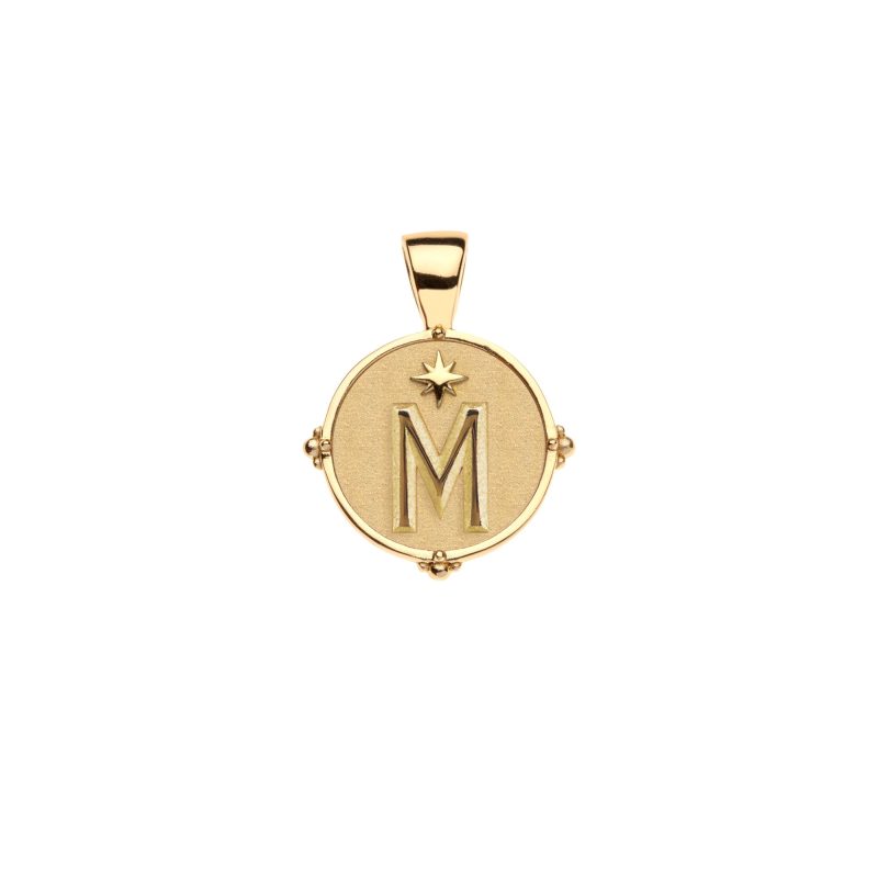 Gold letter M coin pendant with star detail