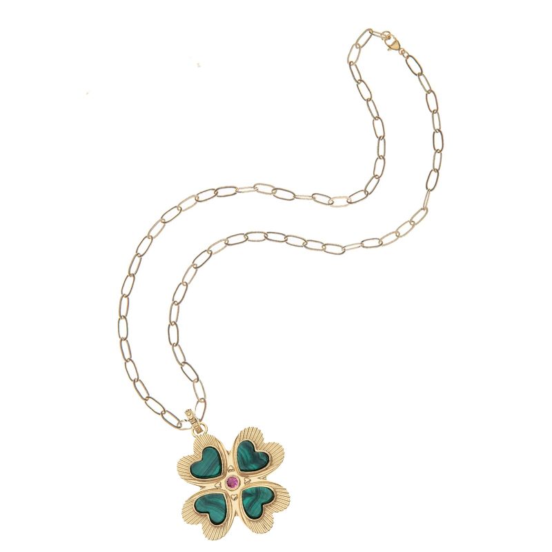 Gold 4 leaf clover pendant on drawn link chain