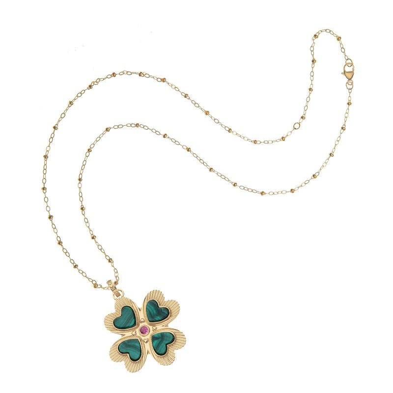 Gold 4 leaf clover pendant on satellite chain