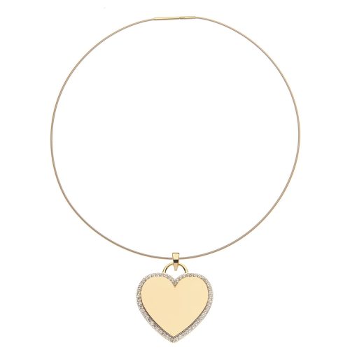 Gold engravable heart pendant on omega wire