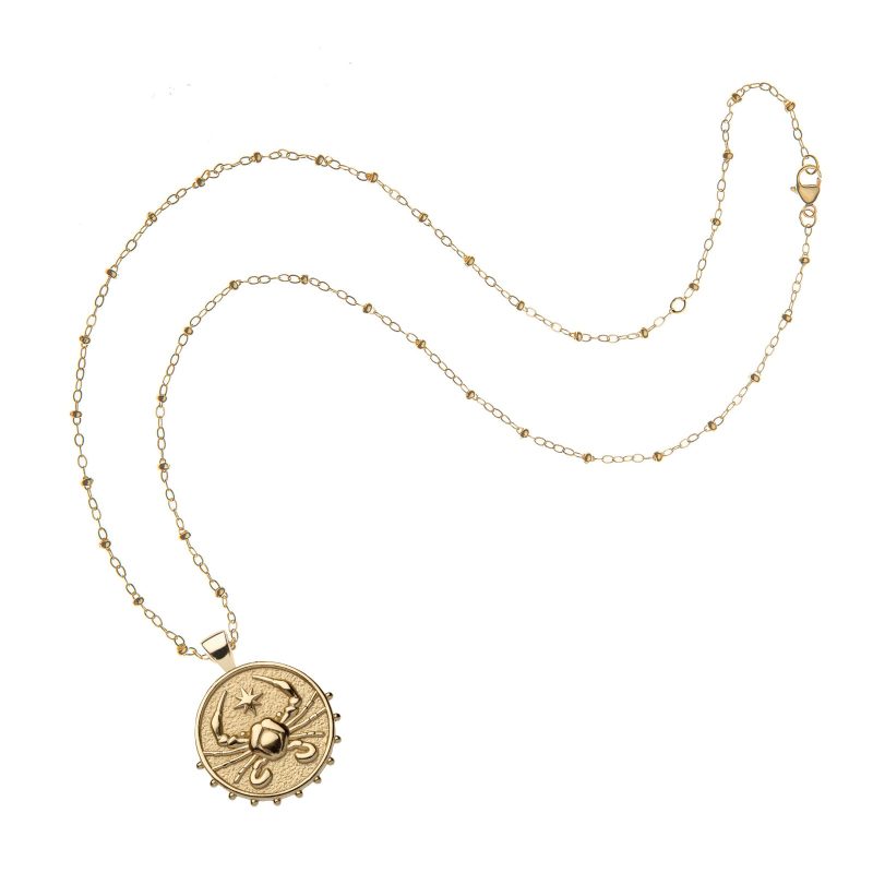 Gold small Cancer coin pendant on satellite chain