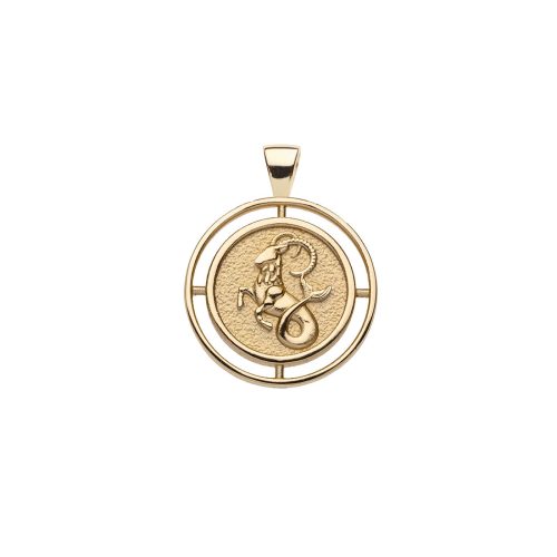 Gold coin pendant with the sea goat that represents the Capricorn zodiac sign