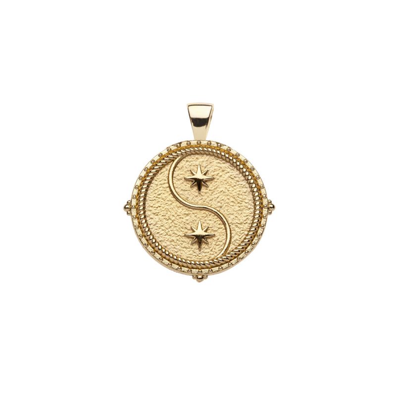 Gold small Gemini coin pendant featuring twin stars