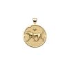 Gold small Leo coin pendant featuring a lion with a star above it