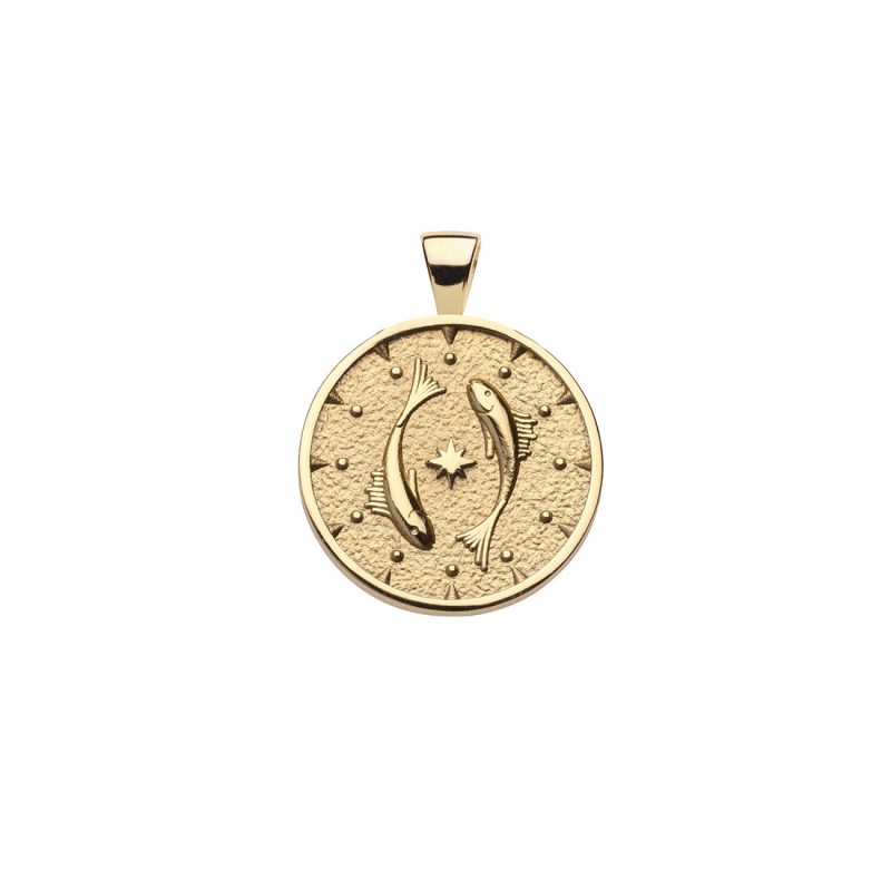 Gold small Pisces coin features two fish with a star in the center